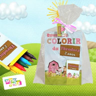 Revista Colorir+embalagem+giz Cera Festa Fazendinha Aquarela