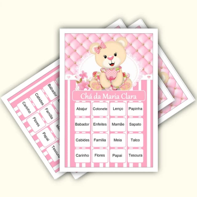 Bingo Chá de Bebê Menina Pdf Para Imprimir