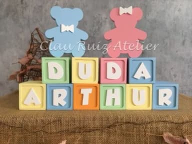 CANDY COLORS - CHÁ DE REVELAÇÃO Cubos 6x6cm + URSO