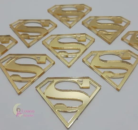 Aplique Símbolo Superman Acrílico Espelhado Dour-pct C/6 Uni