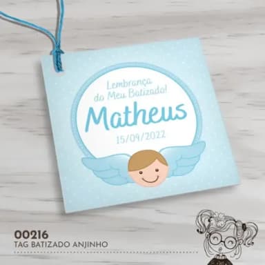 Tag Quadrada Batizado Anjinho - 00216