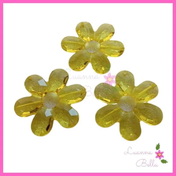 Flor de Acrílico c/2 furos passante Amarela Pct 8 Unidades