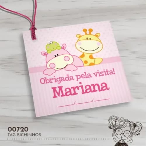 Tag Quadrada Bichinhos Rosa - 00720