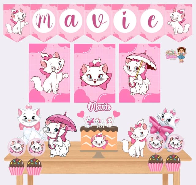 Kit Festa Só Um Bolinho GATINHA MARIE - Decoração de Festa