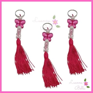 Chaveiro Borboleta acrílica c/ franja Pink -Pct c/4 unidades