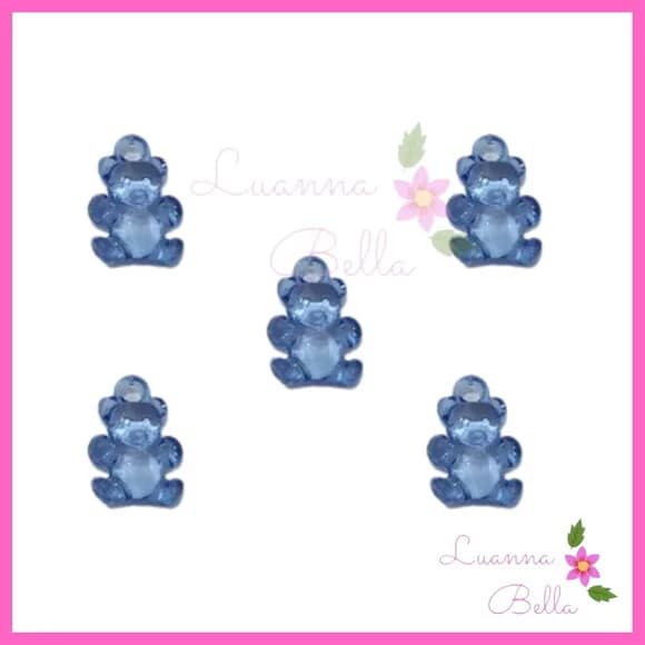 Pingente em Acrílico Mini Ursinho Azul - Pct 40 Unidades