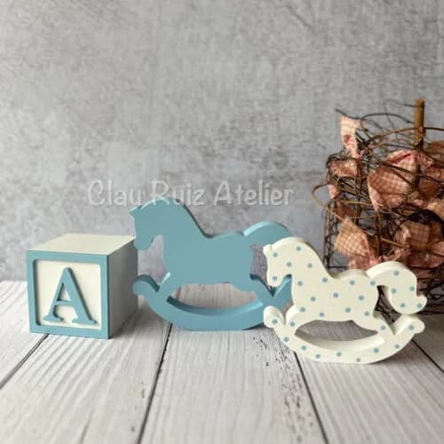 Cavalinho de Balanço + Cubos 6x6cm Ts Decoração Bebê
