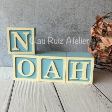 Nome com Moldura Cubos 6x6 Decoração Bebê e Criança