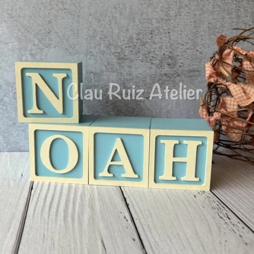 Nome com Moldura Cubos 6x6 Decoração Bebê e Criança
