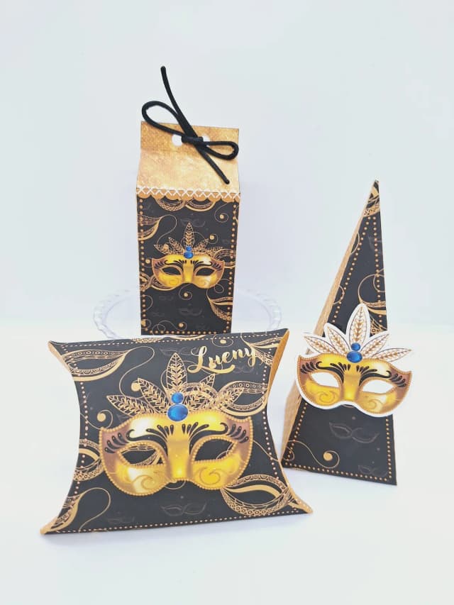 PEGUE E MONTE - Kit Festa BAILE DE MÁSCARAS - Decoração de Festa - Caixinhas Personalizadas