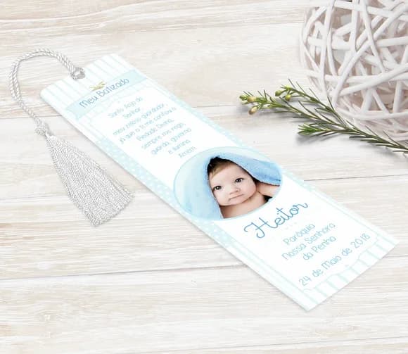 Santinho / Marcador Livro Personalizado com a Foto do Bebê