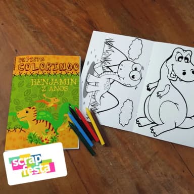 Revista Colorir + Giz de Cera Dinossauro