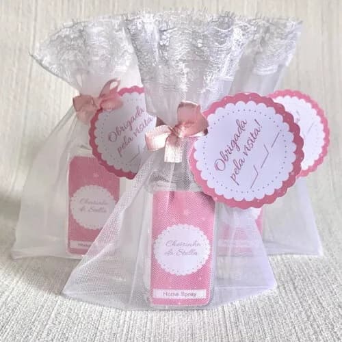 Lembrancinha Maternidade Home Spray Floral Rosa Organza