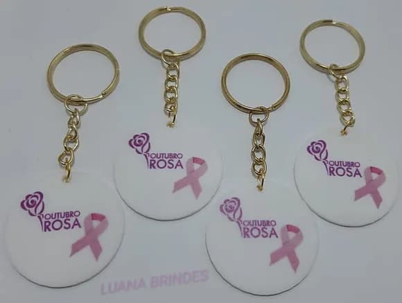 Chaveiro Outubro Rosa de Acrílico U.v C/dourado Pct C/4 Unid
