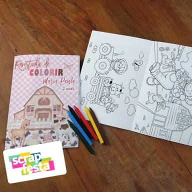 Revista Colorir + Giz de Cera Festa Fazendinha Aquarela