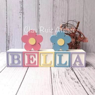 Decoração Bebê - Cubos 6x6cm Candy Ts + Dupla de Flor
