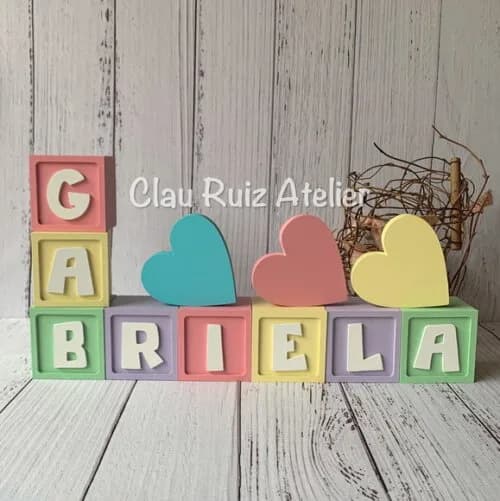 Decoração Bebê - Cubos 6x6cm Candy Ts + Trio de Coração