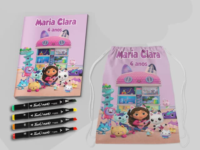 Kit Mochila e Revista de colorir para lembrancinhas da Casa Magica da GABBY