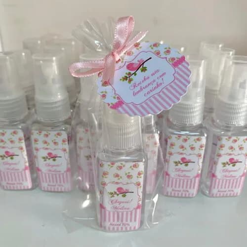 Álcool 70% Spray passarinho rosa Lembrancinha Maternidade