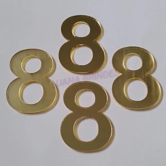 Aplique do Número 8 em Acrílico Espelhado Dourado - 5cm