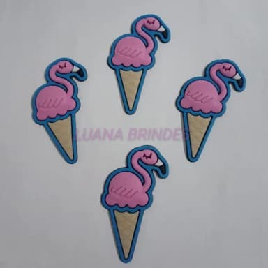 Apliques Emborrachado de Sorvete de Flamingo - pct c/8 unid