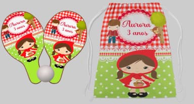Kit Mochilinha e Raquete ping Pong Personalizada da Chapeuzinho Vermelho