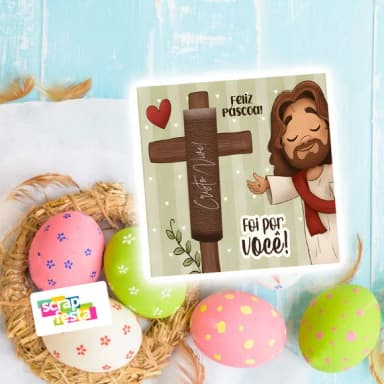 Card e Chocolate Baton Personalizado Festa Páscoa Jesus Vive