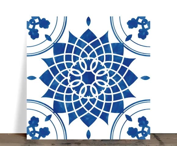Azulejo Decorativo Mandala Azul Aquarela 15x15 Cerâmica
