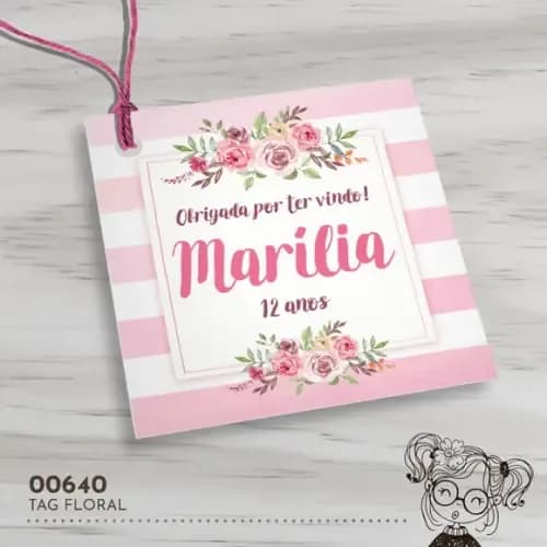 Tag Quadrada Floral - 00640