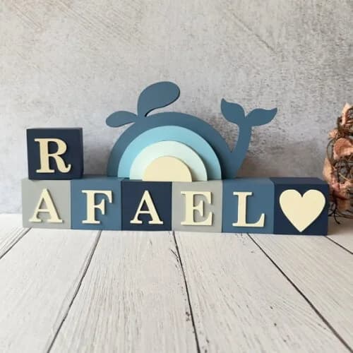 Baleia + Cubos 6x6cm Decoração Bebê Fundo do Mar