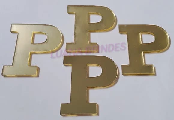 Aplique da Letra P em Acrílico Espelhado Dourado - 5cm