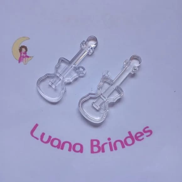 Guitarra Pingente Transparente Acrilico 5cm Pct 16 Unidades