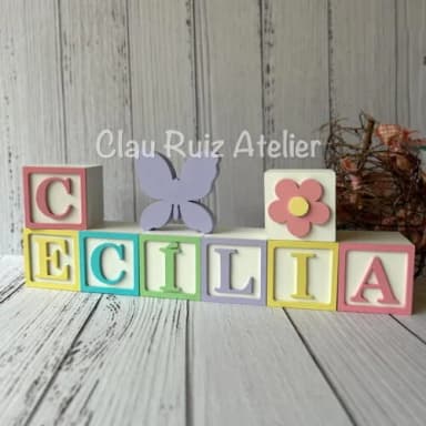 Decoração Bebê - Cubos 6x6cm Candy Ts + Borboleta