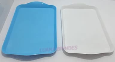 Bandejas pequenas Azul e Branca de plástico-20cm-pct c/2 uni
