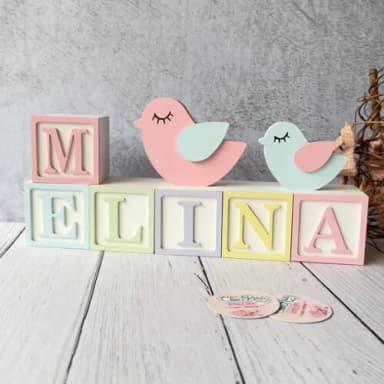 Passarinhos + Cubos 6x6cm Ts - Pastel Decoração Bebê
