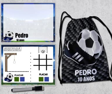 Kit Mochila e Lousa Magica para lembrancinhas de Futebol
