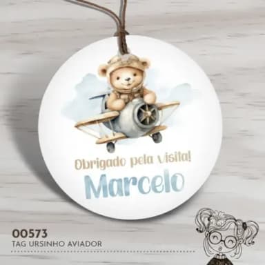 Tag Redonda Ursinho Aviador - 00573
