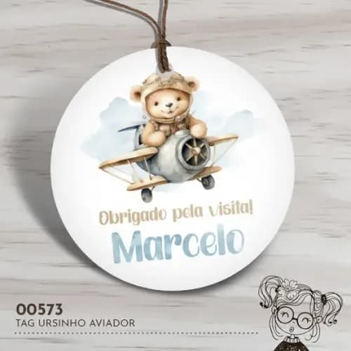 Tag Redonda Ursinho Aviador - 00573