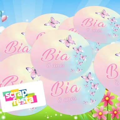 Adesivo 5cm Redondo Personalizado Jardim Encantado Borboleta