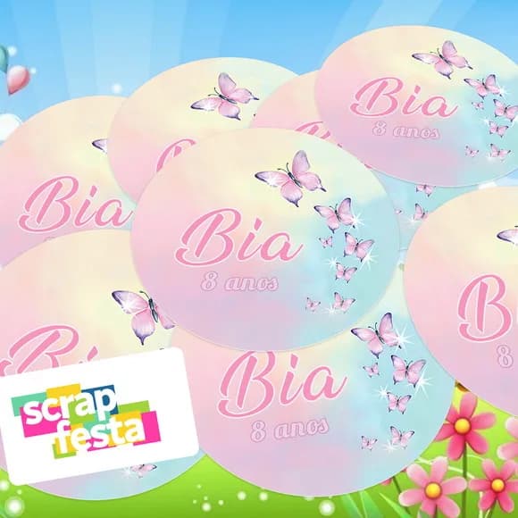 Adesivo 5cm Redondo Personalizado Jardim Encantado Borboleta
