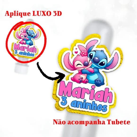 Aplique 3d para Tubete Relevo Dourado Stitch para Festa