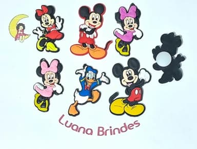 Aplique Mickey e Minnie C/adaptador pra Crocs - 6 Unidades