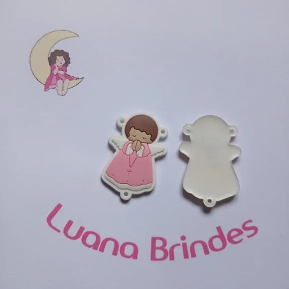 Entremeio Anjinho Rosa Fundo Branco 5cm Pct 4 Unidades