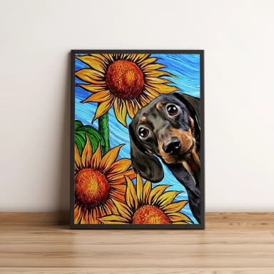 Quadro Cão Salsicha com Girassóis 166