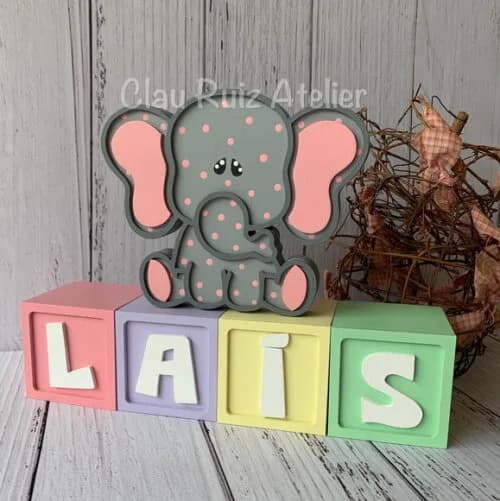 Decoração Bebê Cubos 6x6c Ts +elefante Pi Tons Terrosos