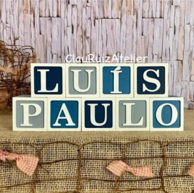 Decoração Bebê - Cubos 6x6cm Ts Nome com Moldura