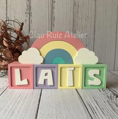 Decoração Bebê Candy Colors - Cubos 6x6cm Ts + Arco Íris.