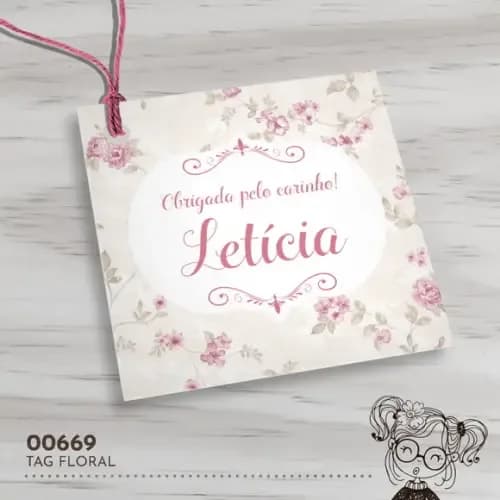 Tag Quadrada Floral - 00669