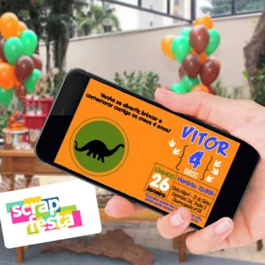 Convite Arte Digital Personalizado Festa Dinossauro