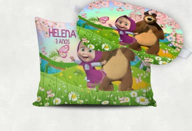 Kit Almofada e Mascara de Dormir personalizada Marsha e o Urso